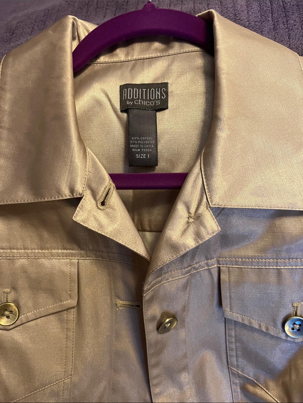 Chico's Additions Gold Satin Shirt Jacket